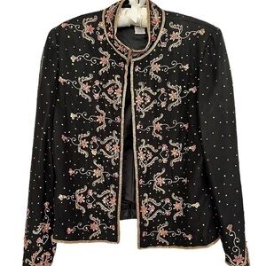 Draper’s and Damon’s Vintage Black Jacket Top  Pink Gold Beading Size 8P Wedding